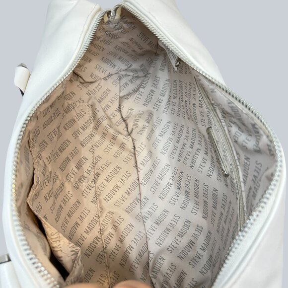 Steve Madden White Barrel Satchel Shoulder Bag Tassel Charm New With Tags - Picture 5 of 9